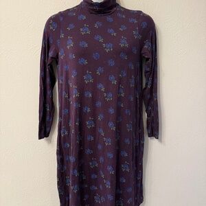 Gudrun Sjoden size M long sleeve dress turtleneck purple floral pockets